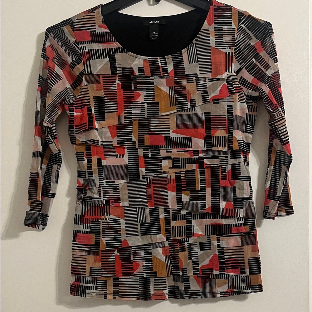 Alfani Multicolor Geometric Long Sleeve Top